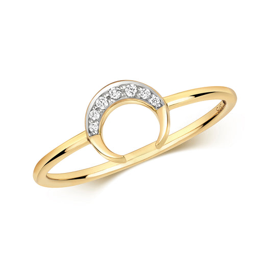 Diamond Crescent Moon Ring in 9ct Gold